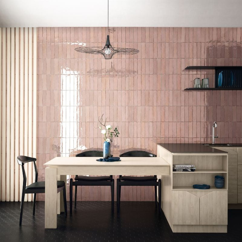 Tribeca Tea Rose Gloss Porcelain Subway Tiles in a room setting