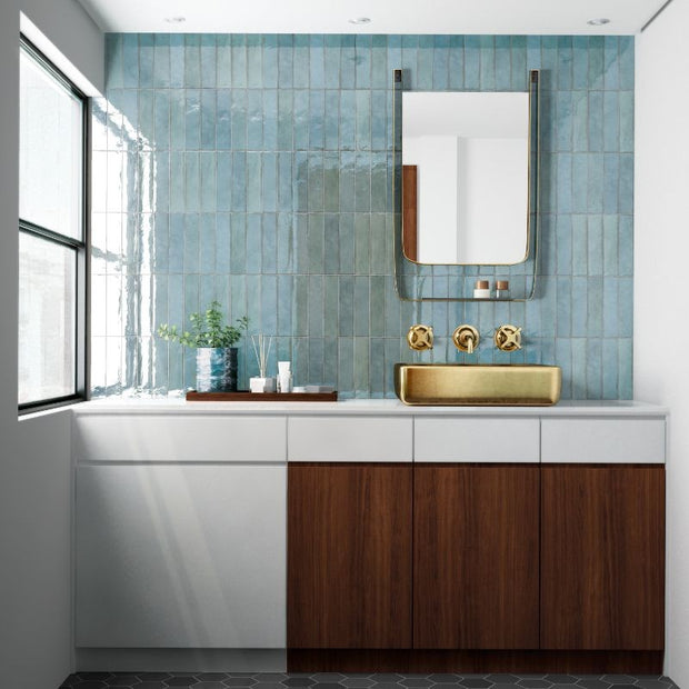 Tribeca Watercolour Gloss Porcelain Subway Tiles in a room setting