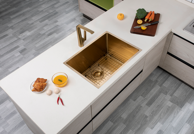 Navona TWM10 Handmade Single Bowl Sink 600 x 450 x 230mm Brushed Gold