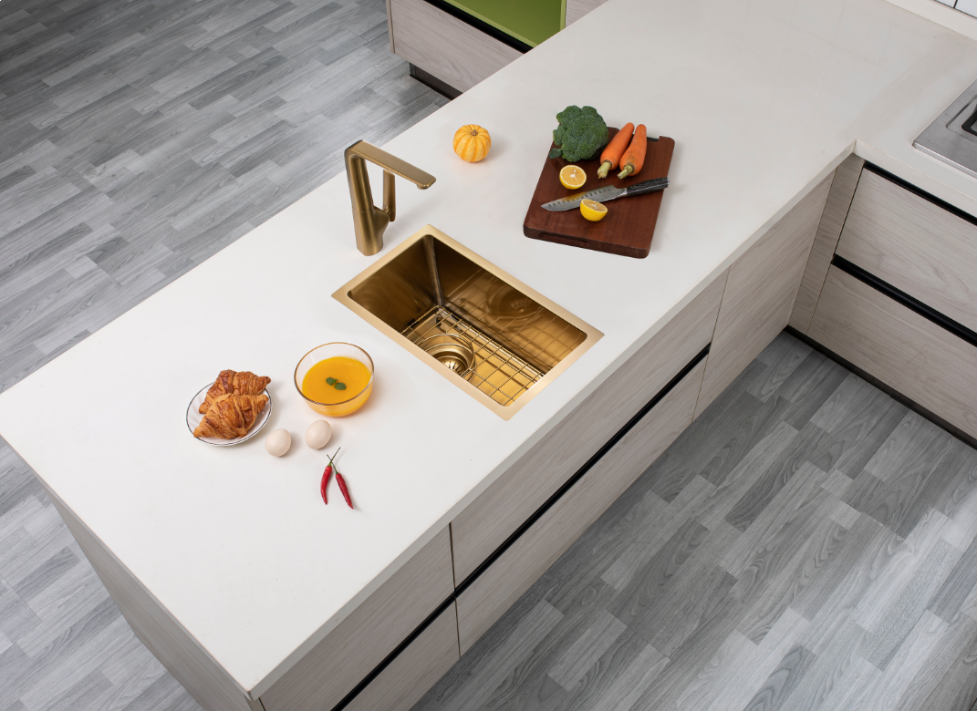 Navona TWM11 Handmade Single Bowl Sink 250 x 450 x 215mm Brushed Gold