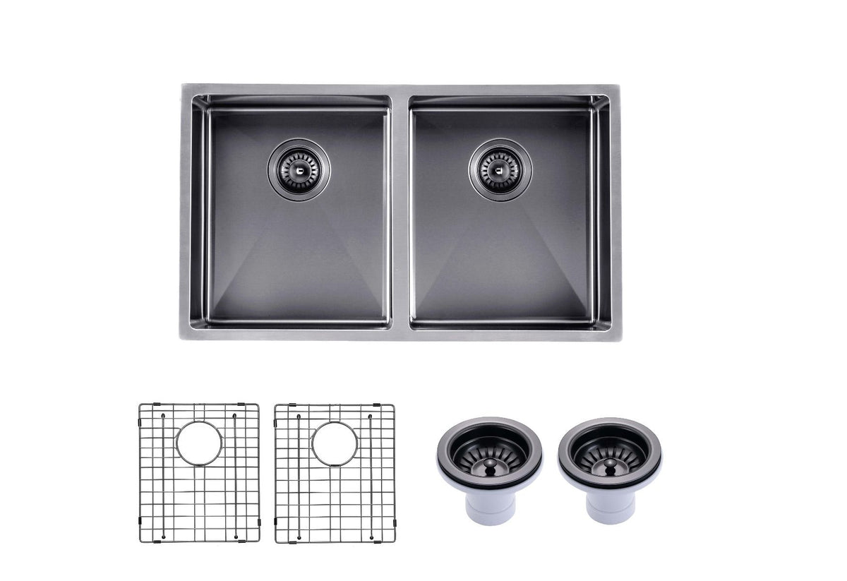 Navona TWM6 Handmade Double Bowl Sink 770 x 450 x 215mm Gunmetal Black