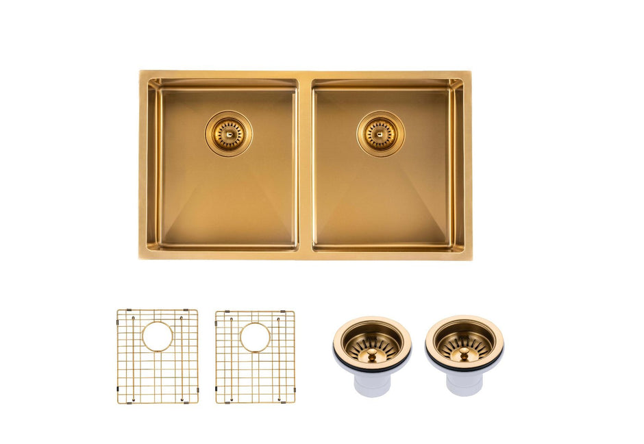 Navona TWM6 Handmade Double Bowl Sink 770 x 450 x 215mm Brushed Gold
