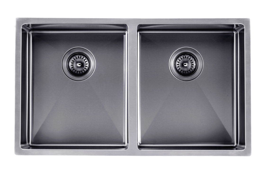 Navona TWM6 Handmade Double Bowl Sink 770 x 450 x 215mm Gunmetal Black