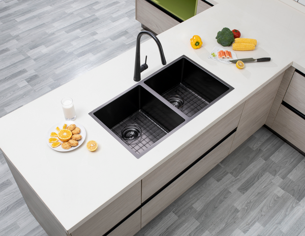 Navona TWM6 Handmade Double Bowl Sink 770 x 450 x 215mm Gunmetal Black