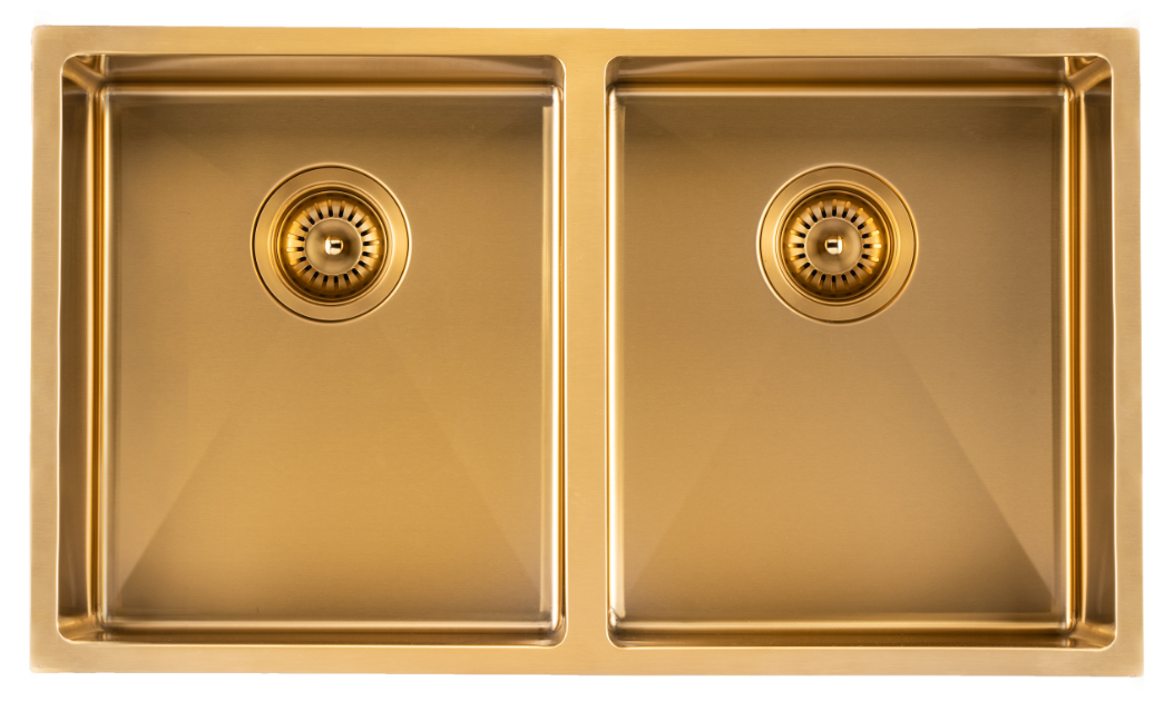 Navona TWM6 Handmade Double Bowl Sink 770 x 450 x 215mm Brushed Gold
