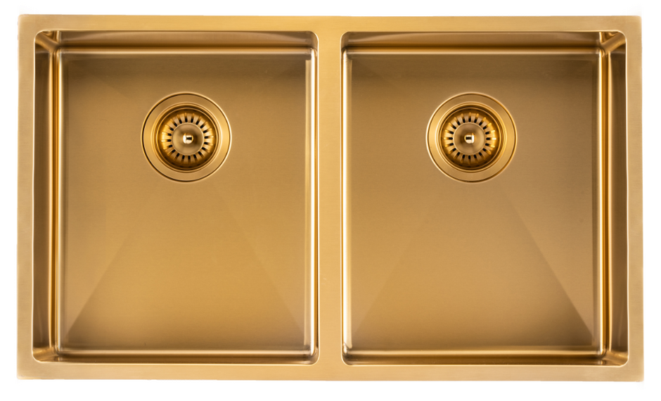 Navona TWM6 Handmade Double Bowl Sink 770 x 450 x 215mm Brushed Gold