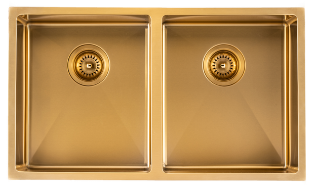 Navona TWM6 Handmade Double Bowl Sink 770 x 450 x 215mm Brushed Gold