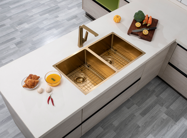 Navona TWM6 Handmade Double Bowl Sink 770 x 450 x 215mm Brushed Gold
