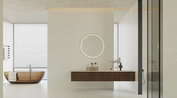Ultra White Slate Textured Matt Concrete Look Porcelain Tiles 600x1200mm in a room setting