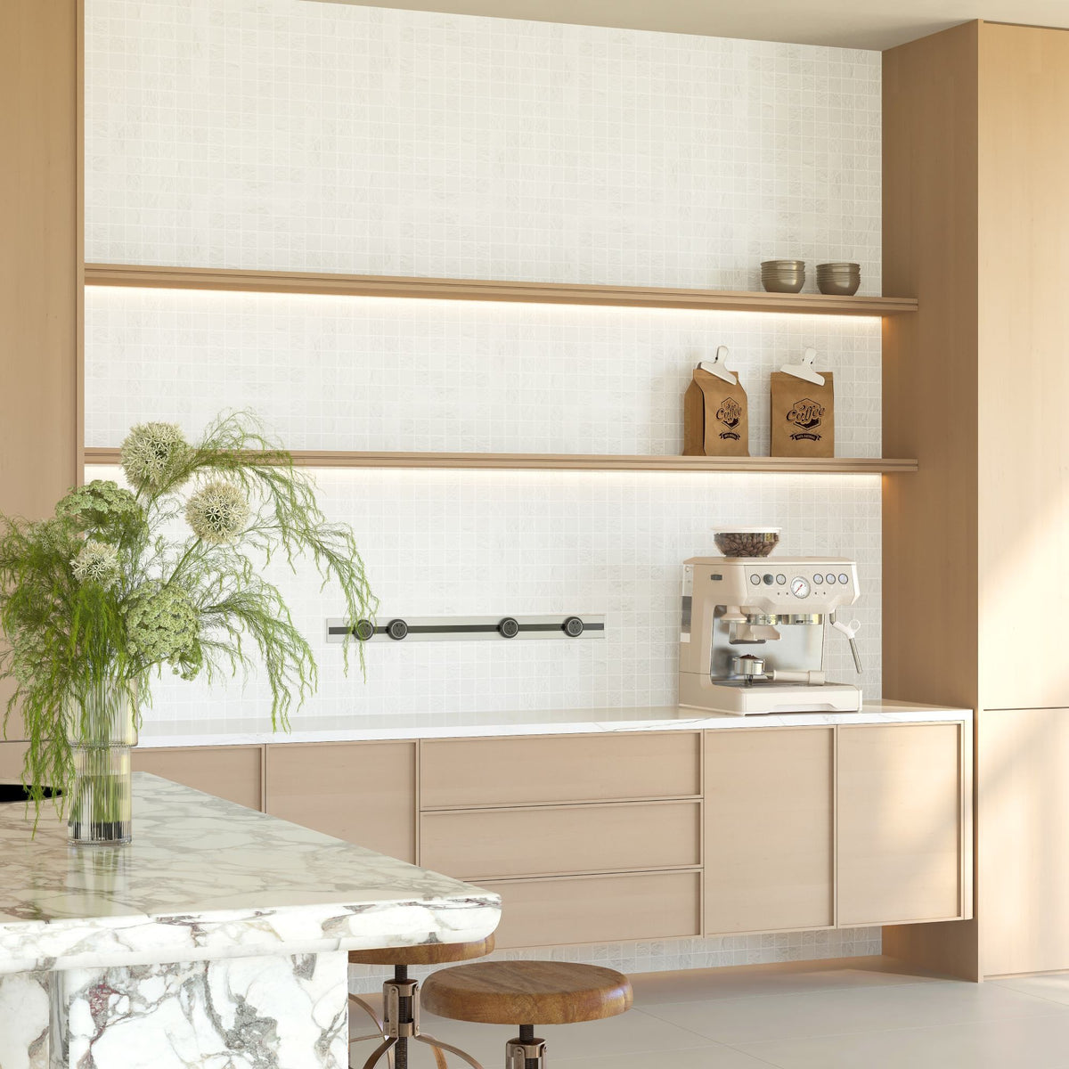 Ultra White Slate Textured Matt Porcelain Mosaic in a room setting