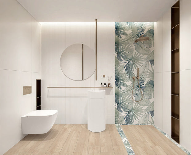 Ultra80 White Chisel Satin Porcelain Tiles in a room setting