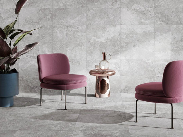 Valley Stone Cinder Matt Stone Look Porcelain Tiles 600x1200mm in a room setting