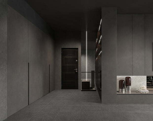 Venus Dark Grey Matt Stone Look Porcelain Tiles 600x600mm in a room setting