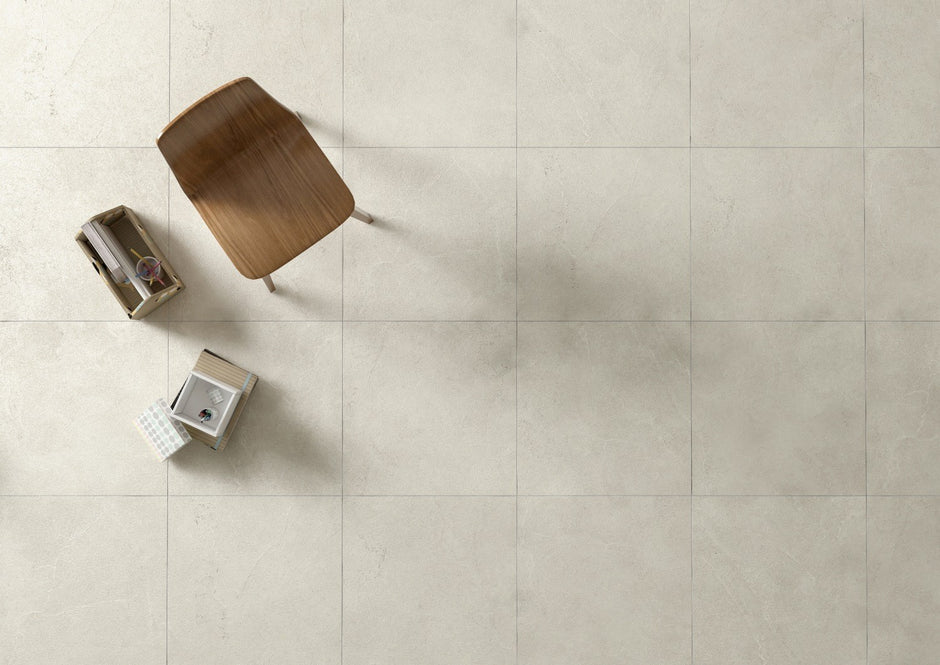 Venus Ivory Matt Stone Look Porcelain Tiles 600x600mm in a room setting