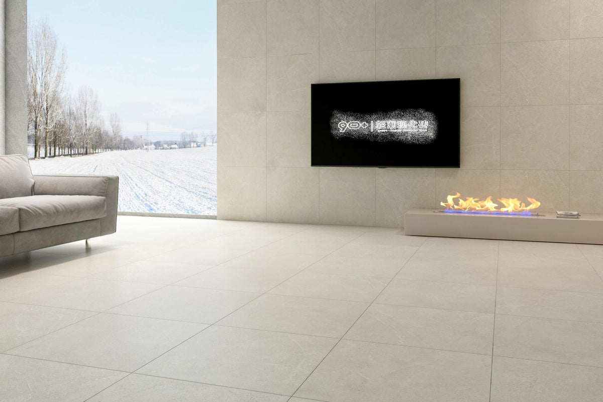 Venus Ivory Matt Stone Look Porcelain Tiles 600x600mm in a room setting