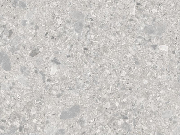 Verona Silver Matt Terrazzo Look Porcelain Tiles 600x600mm in a room setting
