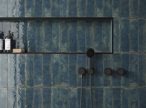 Vibrant Blue Gloss Ceramic Subway Tiles in a room setting
