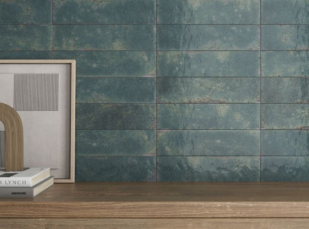 Vibrant Green Gloss Ceramic Subway Tiles in a room setting