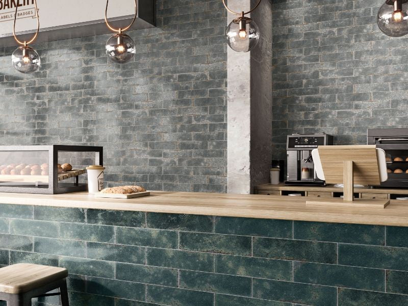 Vibrant Grey Gloss Ceramic Subway Tiles in a room setting