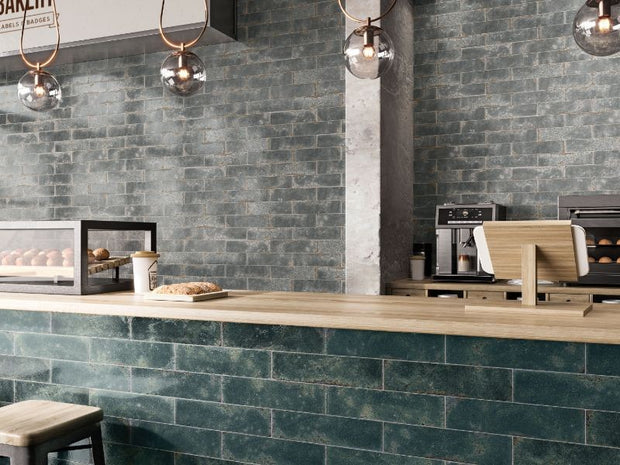 Vibrant Grey Gloss Ceramic Subway Tiles in a room setting