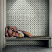 Vintage 18 Green Patterned Matt Porcelain Tiles 200x200mm in a room setting
