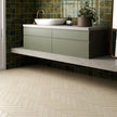 Wadi Beige Matt Porcelain Subway Tiles in a room setting