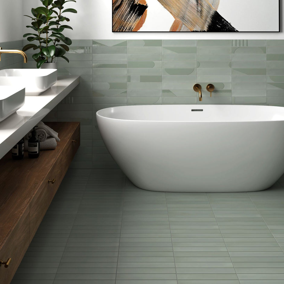 Wadi Mint Matt Porcelain Subway Tiles in a room setting