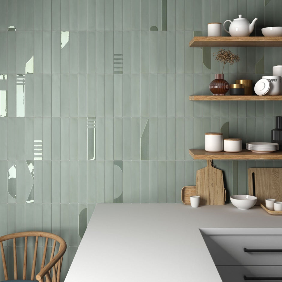Wadi Mint Matt Porcelain Subway Tiles in a room setting