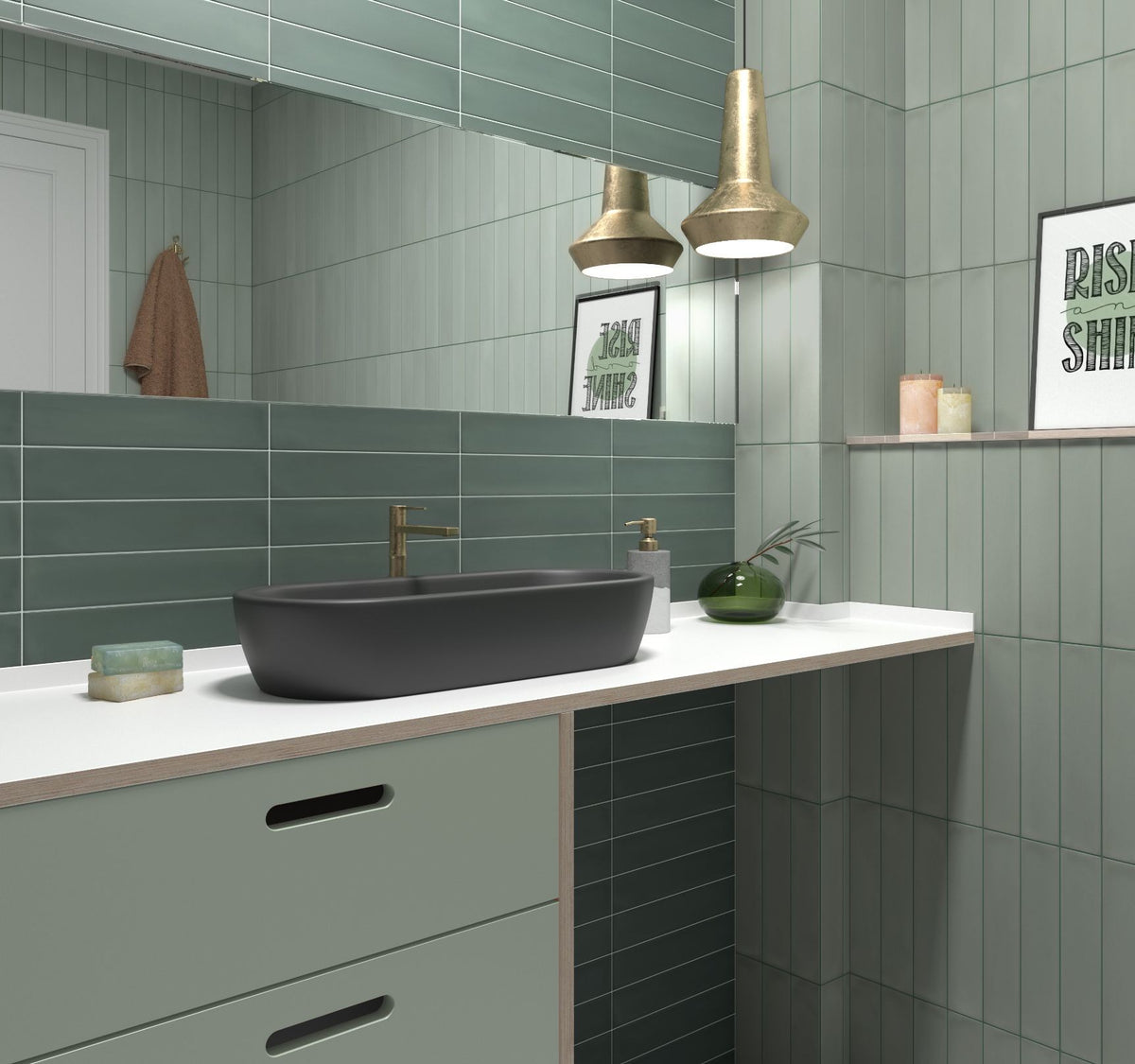 Wadi Mint Matt Porcelain Subway Tiles in a room setting