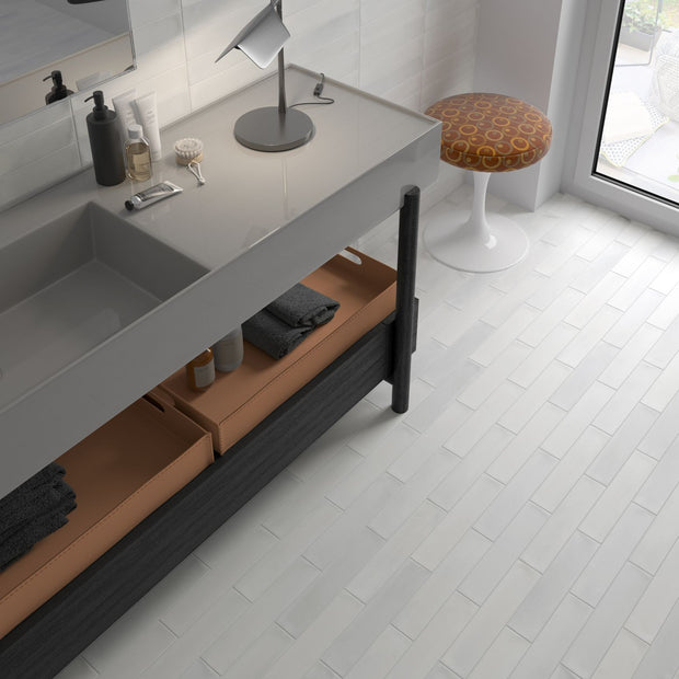 Wadi Snow Matt Porcelain Subway Tiles in a room setting