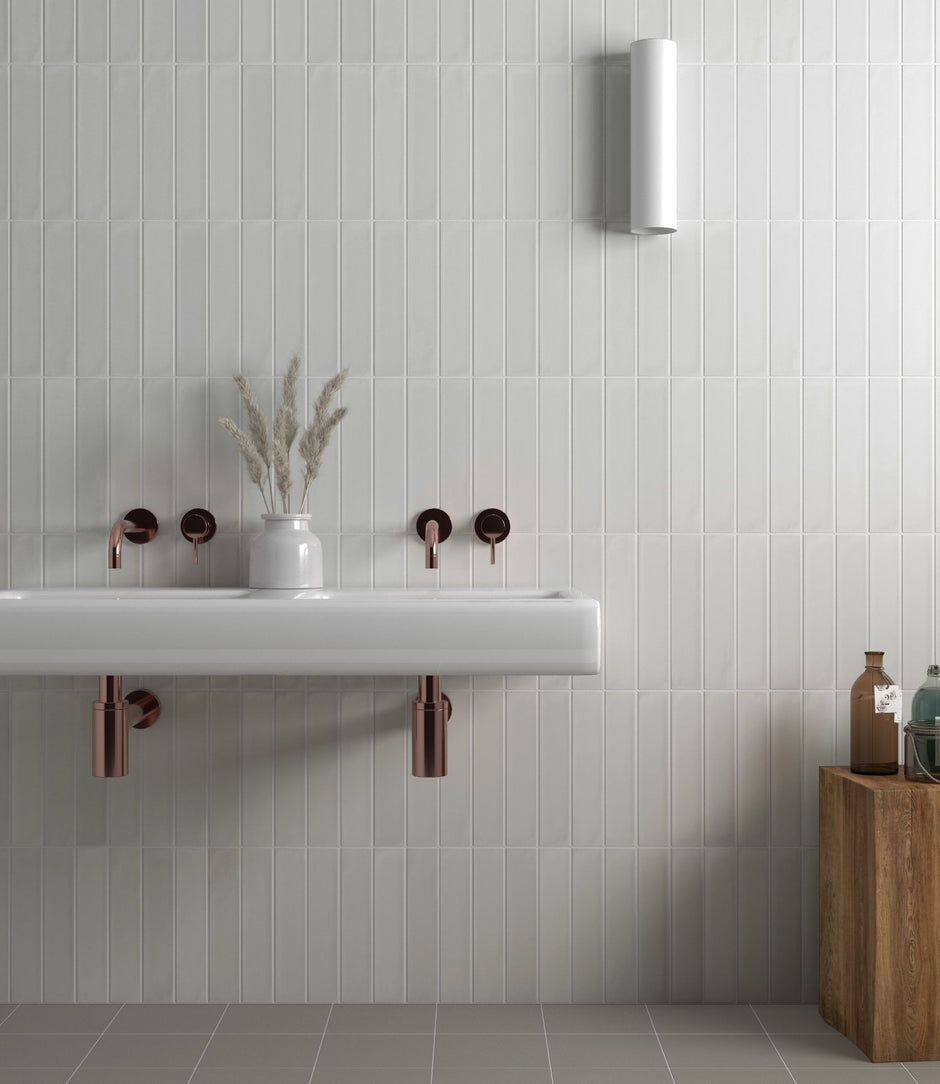 Wadi Snow Matt Porcelain Subway Tiles in a room setting