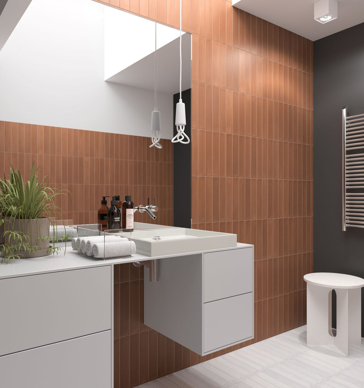 Wadi Terra Matt Porcelain Subway Tiles in a room setting