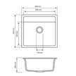 Navona Waltz 560 Single Bowl Granite Sink 560 x 510 x 200mm technical drawing