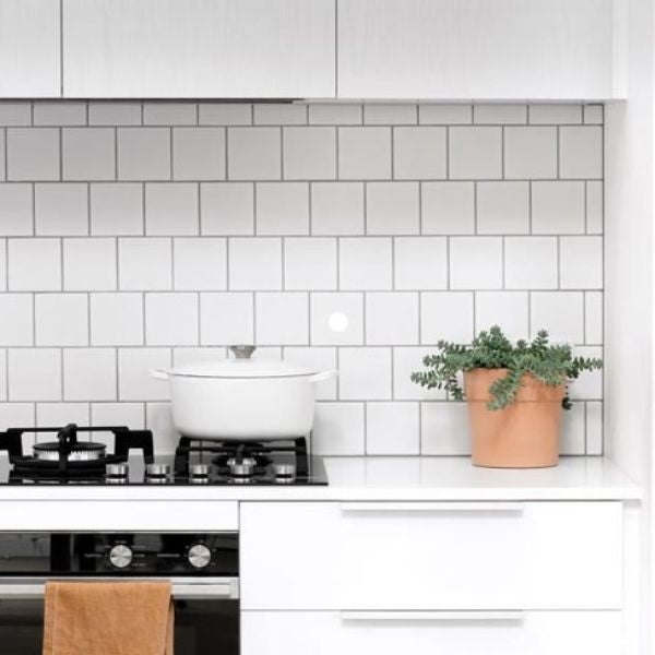 White Square Matt Ceramic Wall Tiles in a room setting