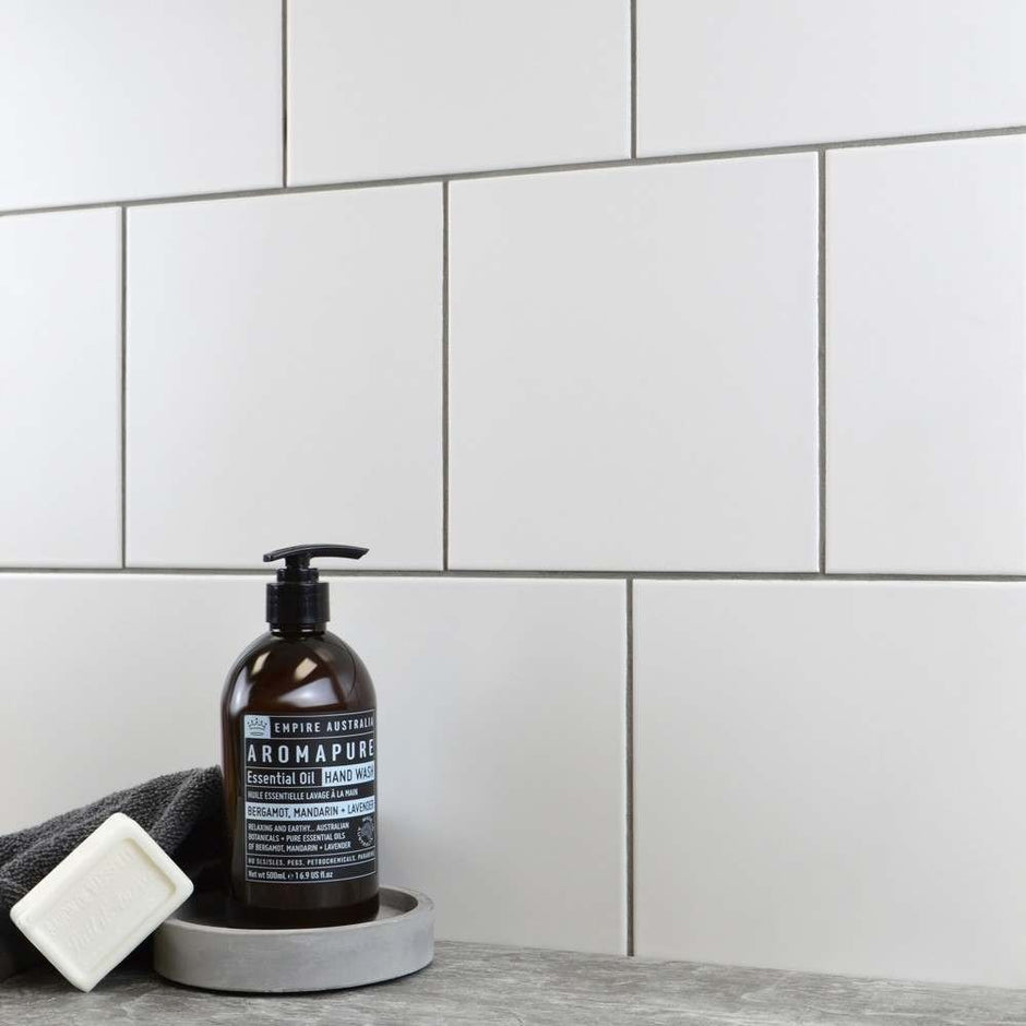 White Square Matt Ceramic Wall Tiles in a room setting