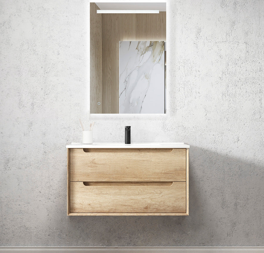 atural Oak NByron 900 Wall Hung Vanity With Slimline Ceramic Top BY900NCT