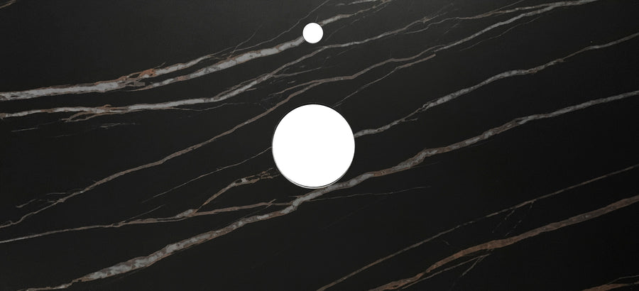 Rock Plate Stone 1200x465x15mm Empire Black Above Counter 12 O'Clock Taphole RP124EB-12TH