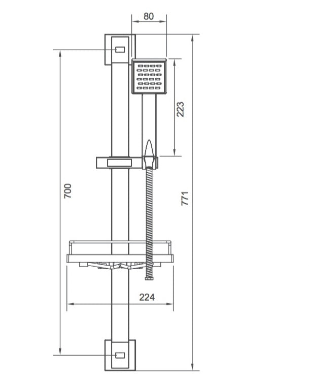 Shower Rail and Head Square Elbow and Soap Dish Included