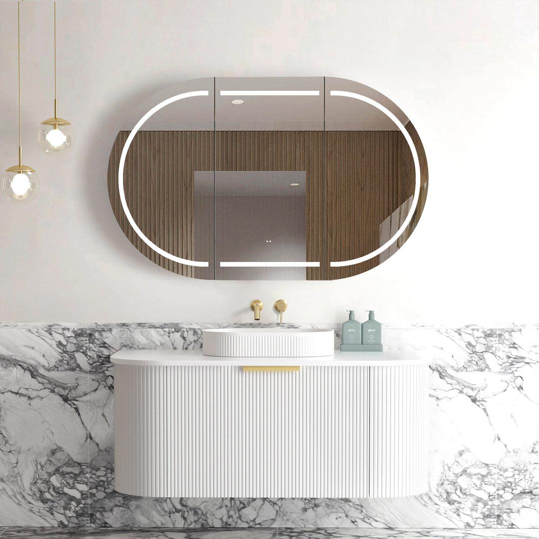 BONDI SATIN WHITE FLUTED 1200X460 CURVE VANITY BO1200WST-CA-12TH