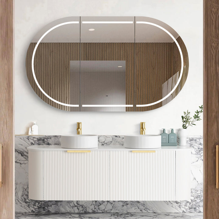 BONDI SATIN WHITE FLUTED 1500X460 CURVE VANITY BO1500WST-CA-12TH